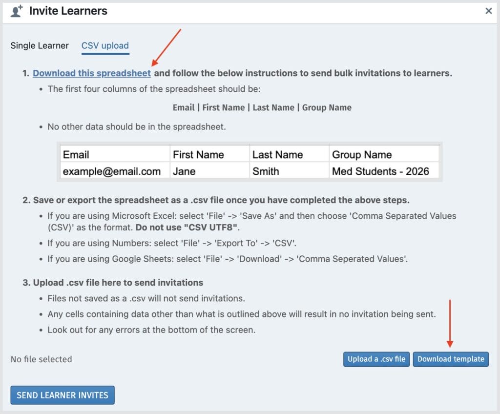 Sending bulk invitations via CSV